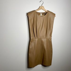 TAN FAUX LEATHER ZARA SLEEVELESS MINI DRESS